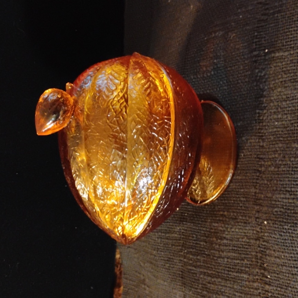 Vintage L.E. Smith Amber Footed Glass Melon Candy Dish RARE Mid-Century Modern
